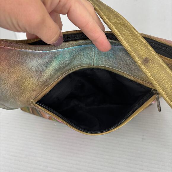 Anuschka Shoulder Bag Leather Hibiscus Flower Butterfly Hand Painted Handbag - Picture 8 of 14